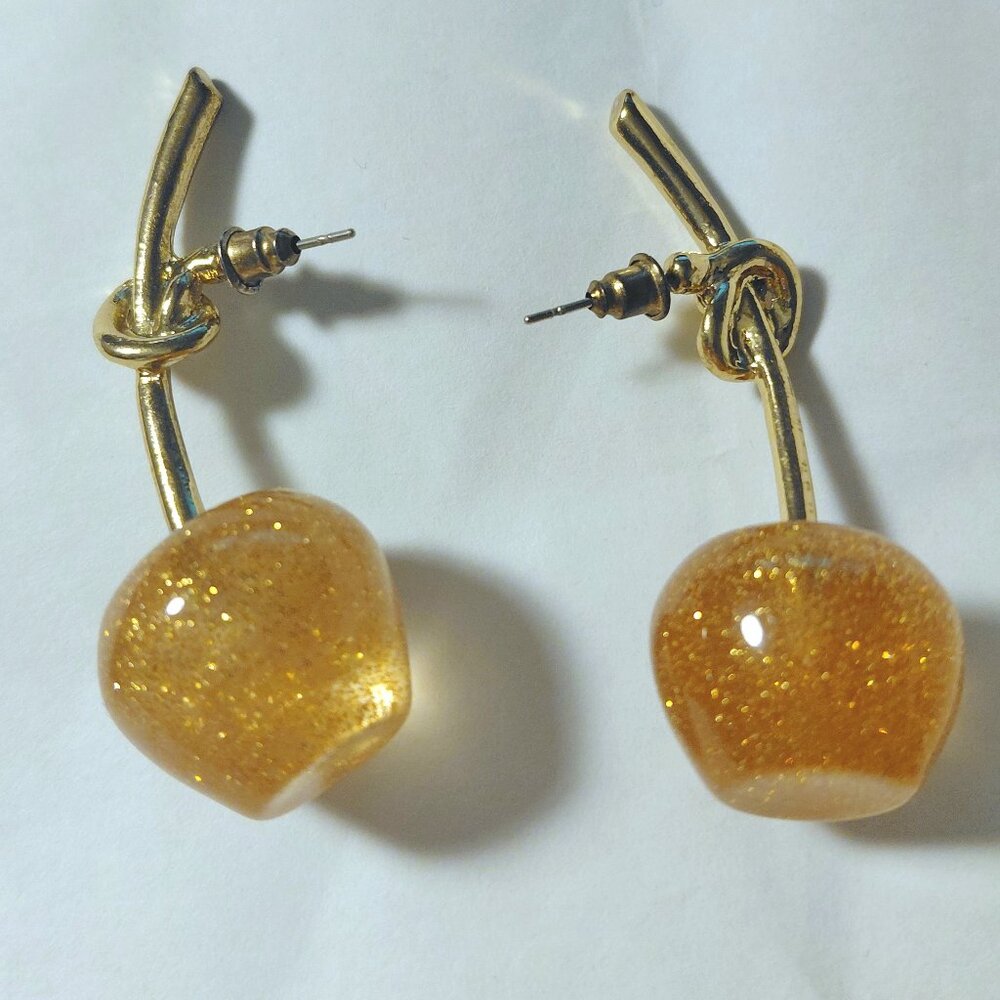 Crystal Cherry Drop Earrings w/ Golden Glitters